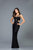 Scala - 48946 Sequined Midriff Cutout Long Sheath Gown In Black