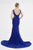 Saboroma - 4503 Beaded Illusion Paneled Plunging Gown In Blue