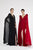 Saboroma - 4505 Applique Trumpet Dress With Side Draping In Black and Red