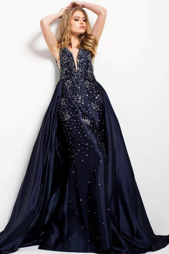 Jovani Embellished V-neck Ballgown 45063 In Navy