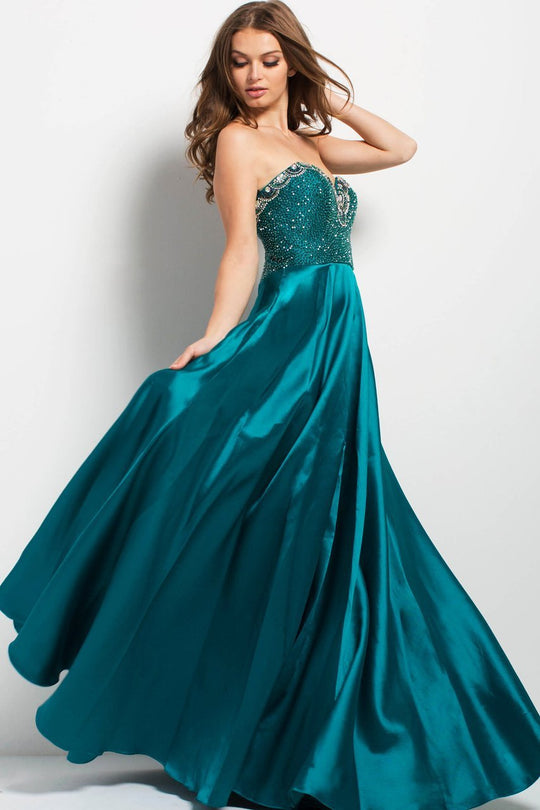 45078 Embellished Deep V-neck A-line Dress