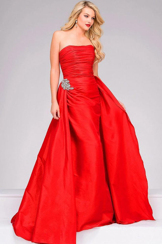 Strapless Ruched Fitted Prom Dress with A Line Overskirt 45079