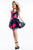 Rachel Allan Short - 4507 Floral Print Mikado A-line Dress in Black and Pink