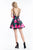 Rachel Allan Short - 4507 Floral Print Mikado A-line Dress in Black and Pink