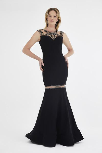 Saboroma - 4509 Beaded Illusion Jewel Mermaid Gown In Black
