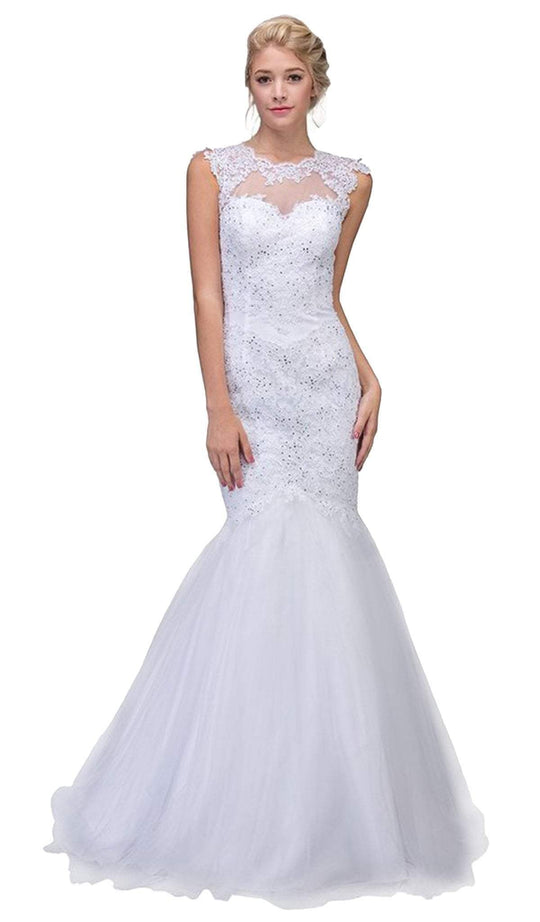 Lace Illusion Mermaid Wedding Evening Gown