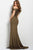 Jovani - Ruched Off-Shoulder Sheath Dress 45156 in Gold