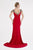 Saboroma - 4515 Embellished Wide V-neck Trumpet Dress In Red
