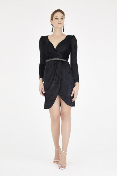 Saboroma - 4517 Long Sleeve V-neck Sheath Dress In Black