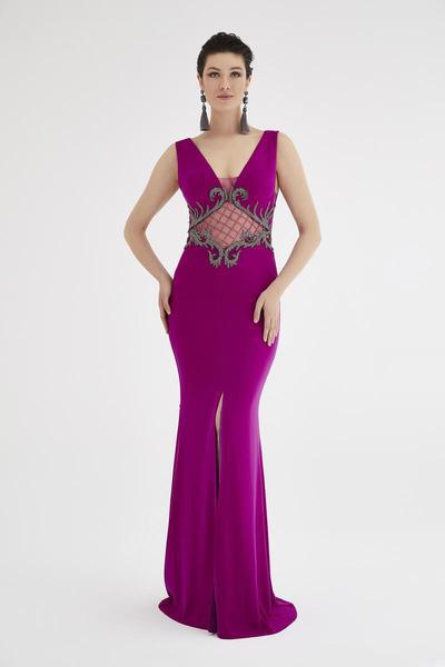 Saboroma - 4523 Lattice Beaded Illusion Cutout Gown In Pink