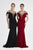 Saboroma - 4525 Draped Foldover Beaded Illusion Gown In Red and Black