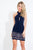 Rachel Allan Short - 4529 Haltered Beaded Jersey Short Dress in Blue