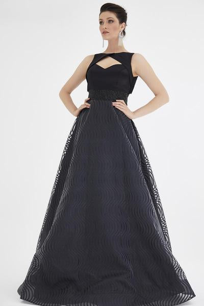 Saboroma - 4529 Embellished Bateau A-line Gown In Black