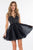 Rachel Allan Short - 4531 Beaded V-neck Organza A-line Dress in Black