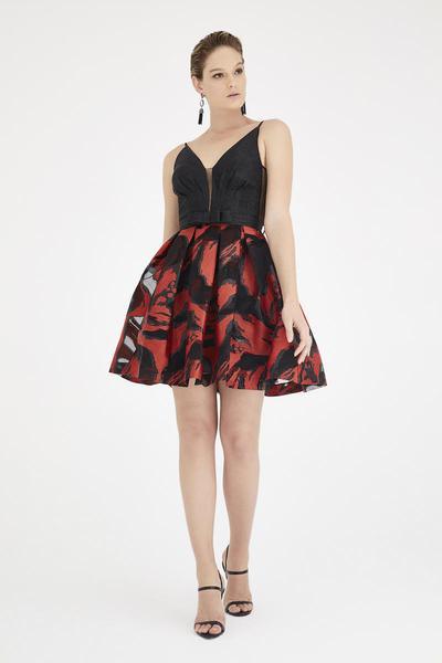 Saboroma - 4544 Deep V-neck Printed A-line Dress In Print