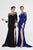 Saboroma - 4553 Asymmetrical Cuffed Beaded Illusion Bateau Gown In Black and Blue