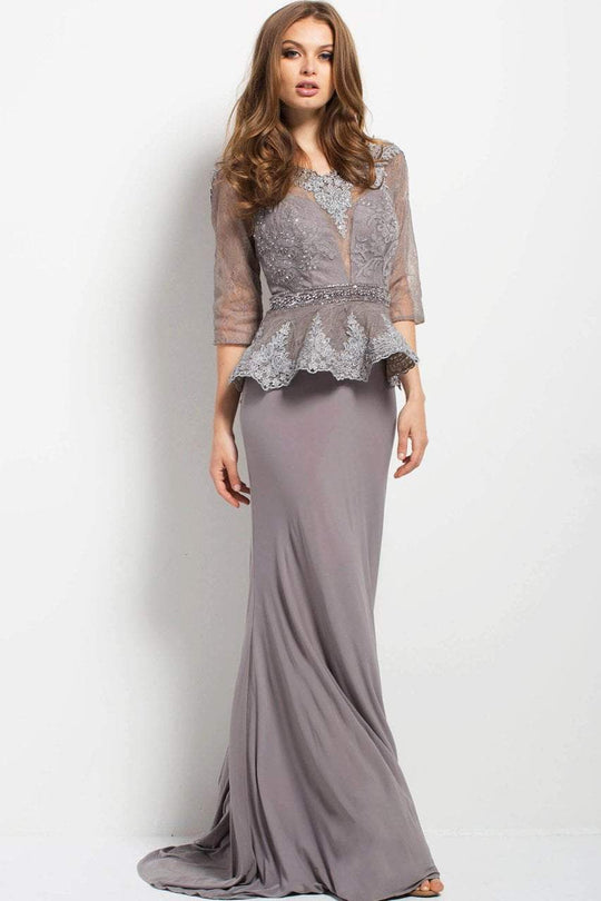 45549 Quarter Sleeve Embroidered V-Neck Sheath Dress