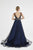 Saboroma - 4561 Beaded Illusion Pleated A-Line Dress In Blue