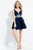 Rachel Allan Short - 4563 Beaded V-neck A-line Dress in Blue