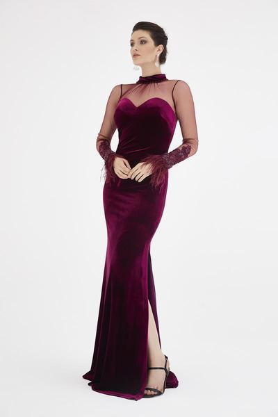 Saboroma - 4563 Applique High Neck Trumpet Dress In Red