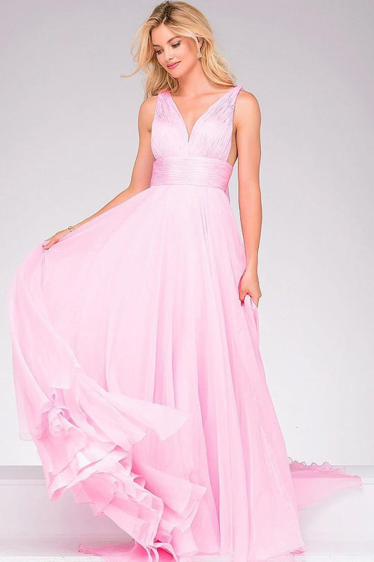 Jovani - Long Chiffon V-neck Prom Dress 45726 in Pink