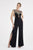 Saboroma - 4572 Bead Embellished Jumpsuit with Slit In Black