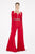 Saboroma - 4574 Split Cascade Illusion Plunging Bodice Jumpsuit In Red