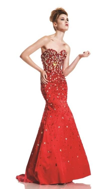 Johnathan Kayne - 458 Jewel Adorned Strapless Gown in Red
