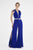 Saboroma - 4580 Plunging Halter Split Flare Jumpsuit In Blue