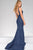 Jovani - 45811 V-Neckline Prom Dress With Nude Cut-Outs in Blue