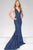 Jovani - Plunging V-Neck Textured Mermaid Gown 45811 In Blue