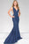 Jovani - 45811 V-Neckline Prom Dress With Nude Cut-Outs in Blue