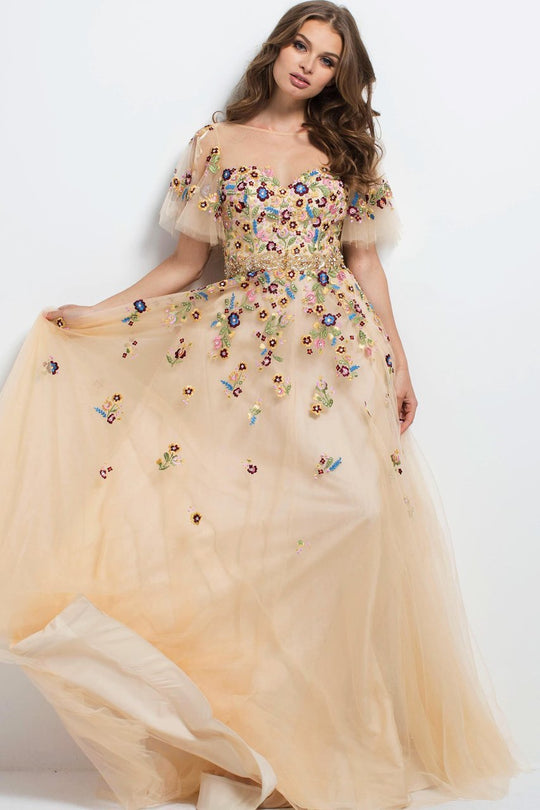 45820 Embroidered Illusion Bateau A-line Dress