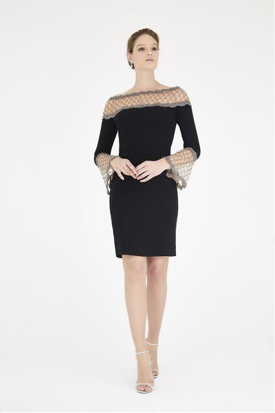 Saboroma - 4582 Beaded Off-Shoulder Cocktail Dress In Black