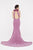 Saboroma - 4583 Fringed Blossom Appliqued Plunging Gown In Pink