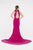 Saboroma - 4583 Fringed Blossom Appliqued Plunging Gown In Pink