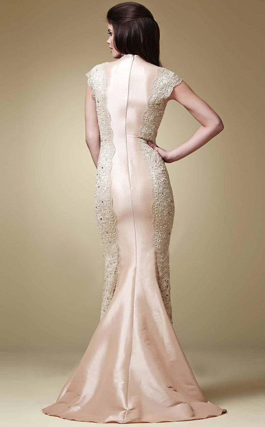 Mac Duggal Couture - 80253 Deep V-neck Mermaid Dress In Neutral