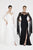 Saboroma - 4593 Split Cascade Sleeve Illusion Lace Long Gown In White and Black