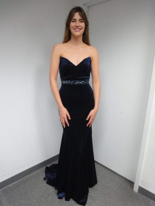 Embellished Belt Velvet V-Neckline Gown 45983