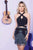 Rachel Allan - 4600 Two Piece Cross Halter Beaded Sheath Dress in Blue