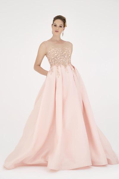 Saboroma - 4600 Bead Embellished Pleated Ballgown In Pink