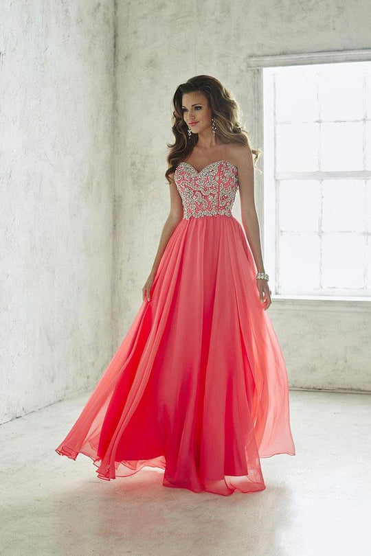 Tiffany Homecoming - Ornate Sweetheart Crystal Chiffon Evening Gown 46011 In Pink