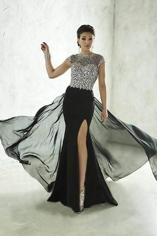 Tiffany Homecoming - Iridescent Crystal Illusion Long Evening Gown 46033 in Black