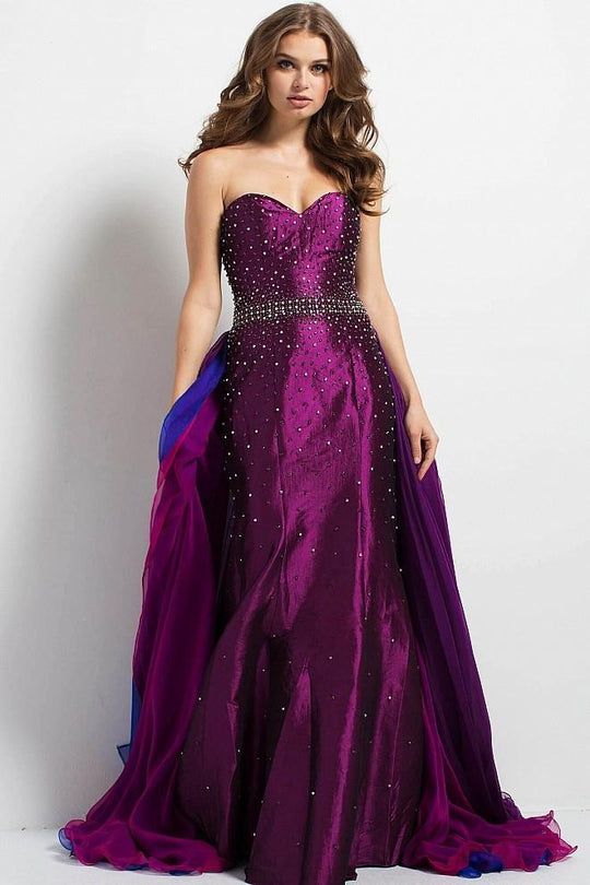 46039 Crystal Embellished Strapless Evening Gown