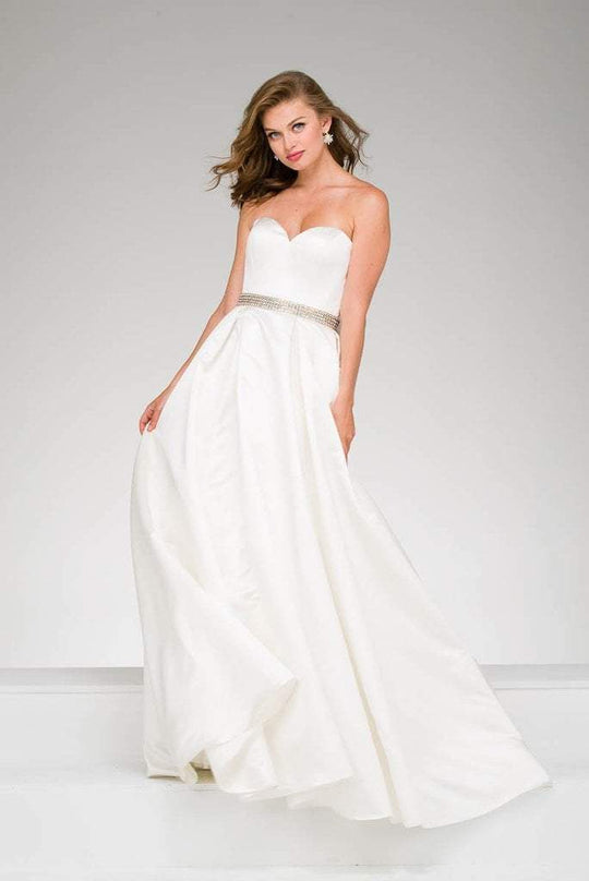 Sweetheart Pleated A-Line Long Gown with Bow Detail 46046