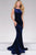 Jovani - 46060 Long Velvet Backless Prom Dress in Navy