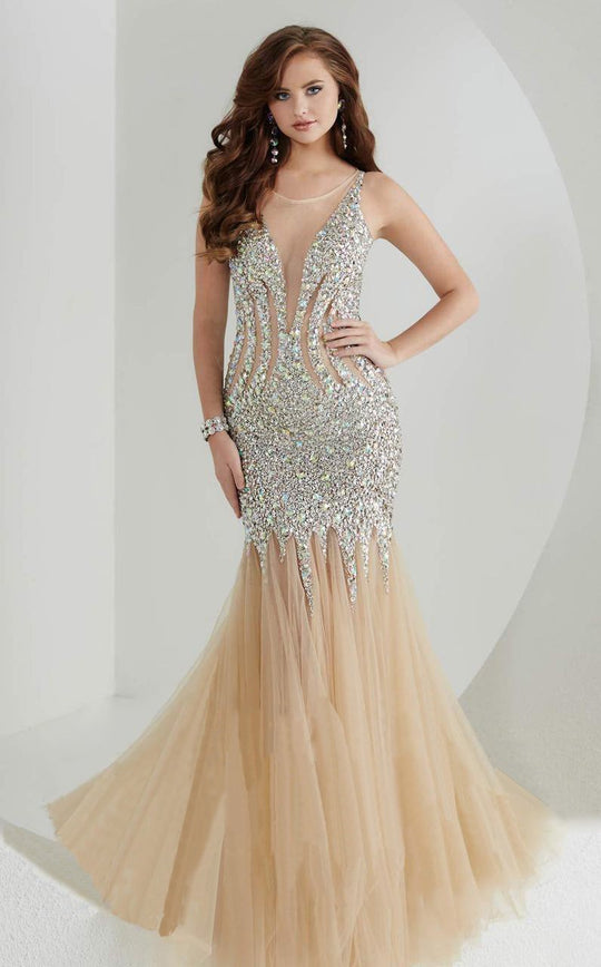 Tiffany Homecoming - Classy Sleeveless Gown with Foamy Flounce 46067 in Neutral and Silver