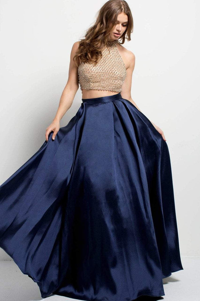 46074 Two Piece Halter Ballgown Dress