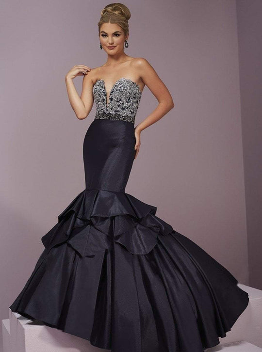 Tiffany Homecoming - Brilliantly Ornate Tiered Mermaid Long Evening Gown 46079 In Blue and  Gray
