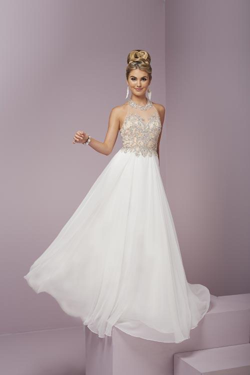 Tiffany Homecoming - Alluring Choker Neck Silky Chiffon A-line Dress 46082 In White and Neutral